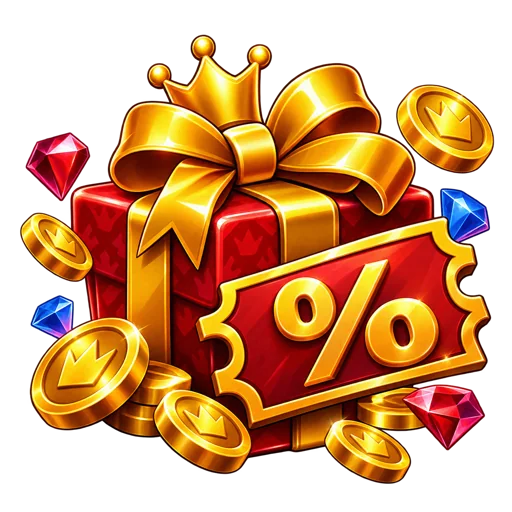 Gift box and percentage ticket representing casino welcome offers
